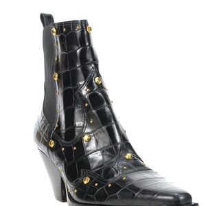 Vince Camuto “Norley” Blk Croc-Embossed Ankle Boots with Gold Studs, 8M Like NEW